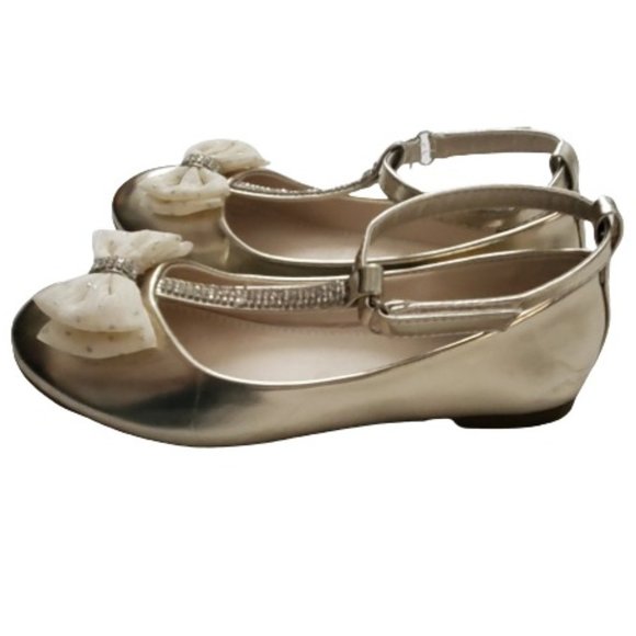 Jelly Beans Girls Gold Metallic Ankle T-Strap Bida Ballet Flat Shoes Size 2 - Picture 5 of 10